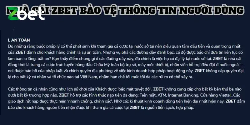 Nhà cái ZBET bảo vệ thông tin người dùng